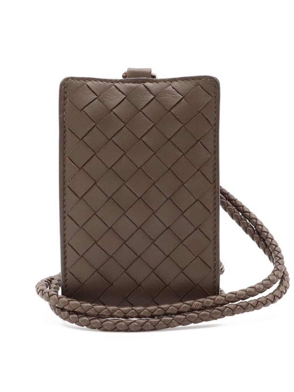 Bottega Veneta Intrecciato Pass Case ID with Neck Strap Leather Mocha Brown